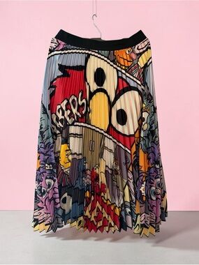 Graphic Pleated Midi Skirt in Multicolor